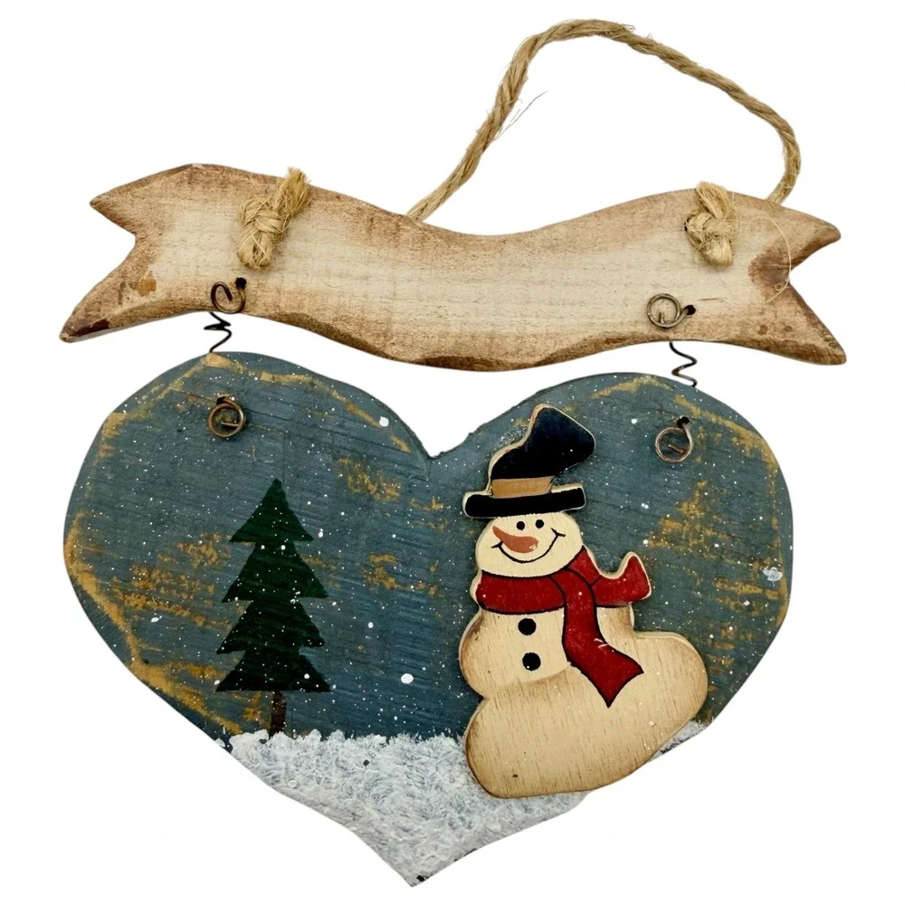 Unbranded Rustic Wood Snowman Santa Christmas‎ Ornament Set 6pc Vintage Style
